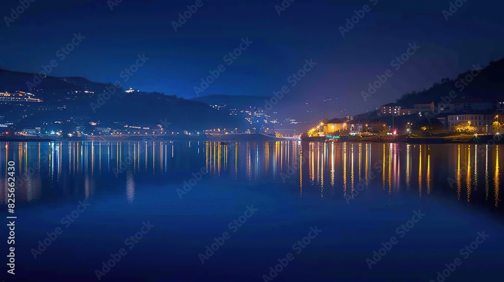 City Lights Reflected in the Calm River Waters. Generative Ai