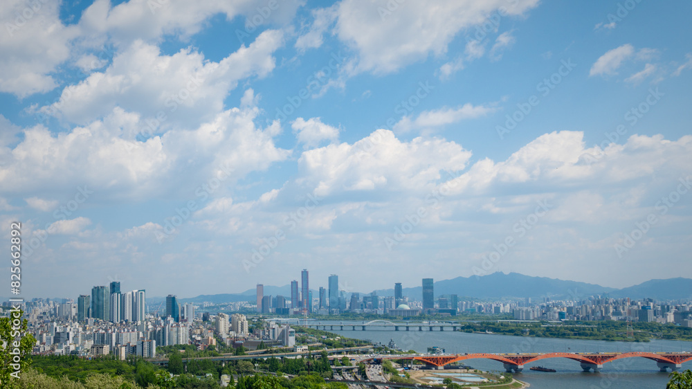 Clouds and sky with Korea's capital Seoul and the Han River in the background