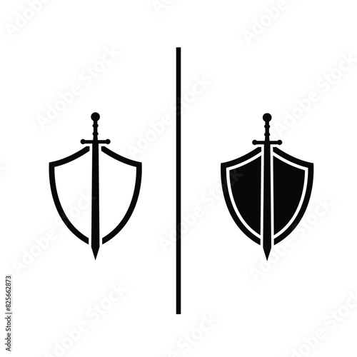 Katana and shield icon vector logo design template
