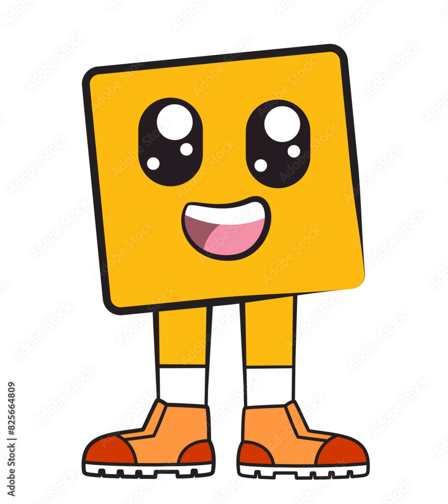 square geometry character smile with two legs foot rectangle shape square geometry character smile with two legs foot rectangle shape