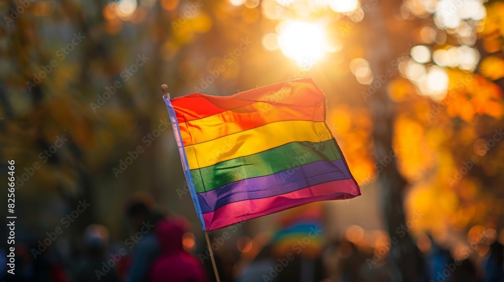 The flag fluttered in the wind and the sunlight shone through and it glowed brightly. It is a symbol of hope. pride and the enduring spirit of the LGBT community.