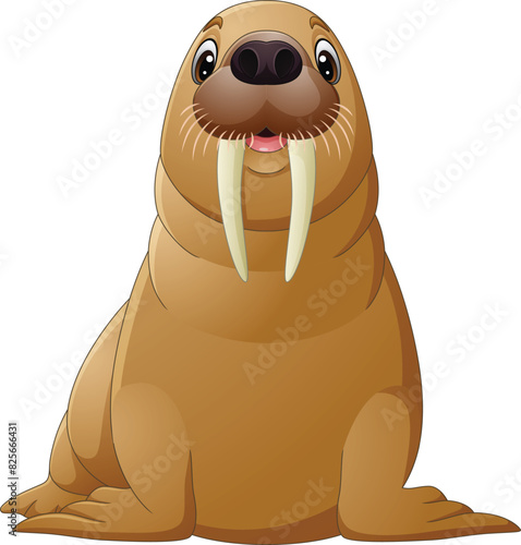 Cartoon happy walrus isolated on white background
