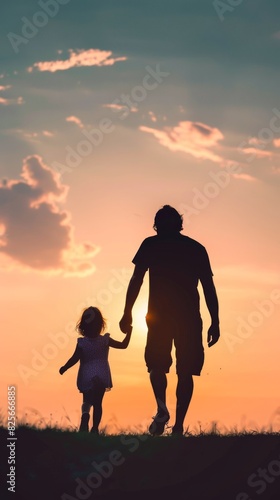 Wallpaper Mural silhouette father with little daughter walk at sunset. father's day background concept Torontodigital.ca