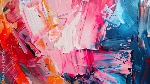 Layers of bold paint strokes forming an abstract tapestry of color and texture