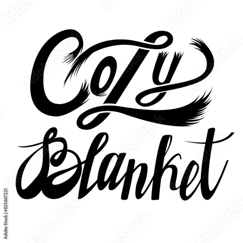 Hand drawn warm blanket lettering. Vector illustration. Coverlet with lettering cozy blanket. Suitable for home decor. Blanket roll icon. Decorative design. Vector illustration blanket lettering