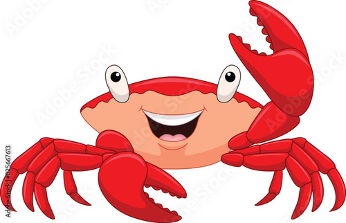 Cartoon smiling crab isolated on white background