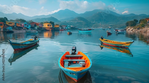 Tranquil Cheung Chau Island A Serene Ocean Haven with Traditional Houses and Fishing Boats photo