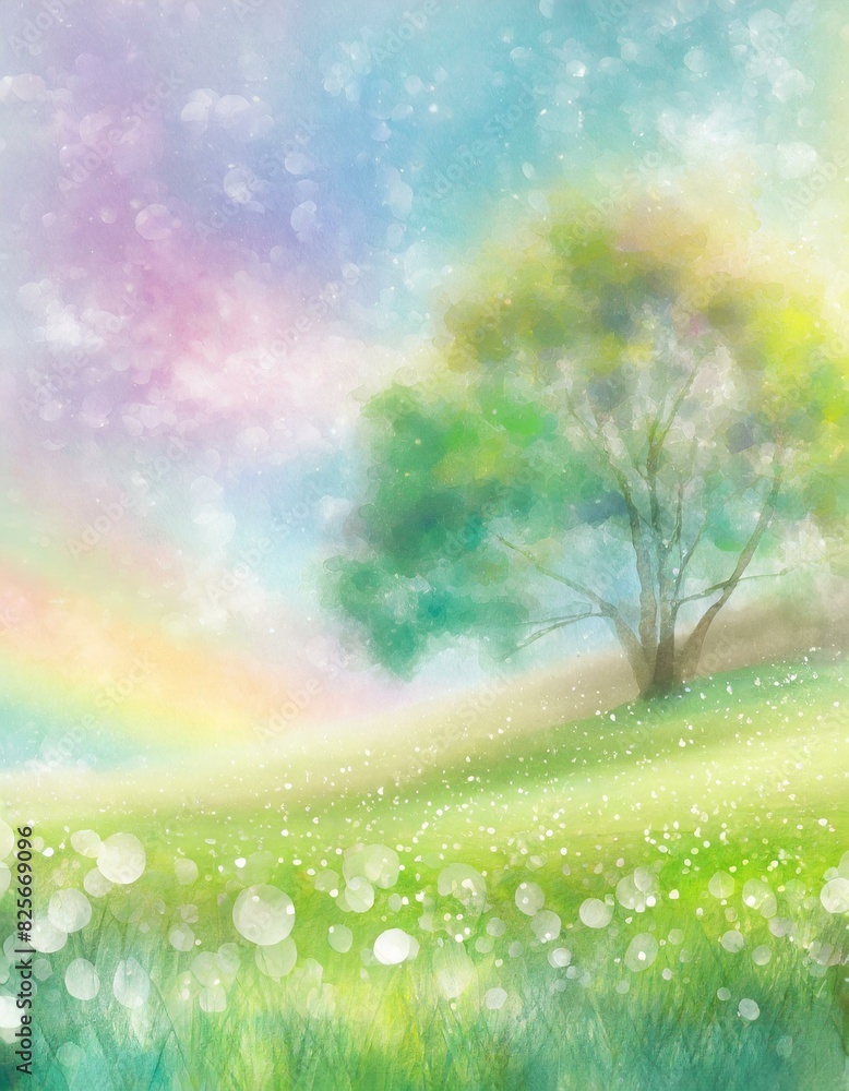 Obraz premium 美しい煌めく草原のイラスト背景