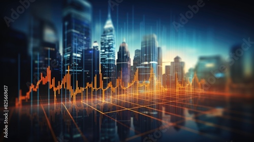 View of stock market expansion, business investment, and data analysis concept featuring digital financial charts, graphs, and indicators against a dark blue blurred background © Achmad Khoeron