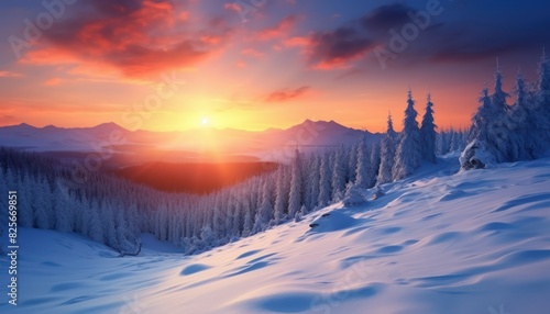 A stunning dramatic sky with vibrant snow winter frozen mountains landscape  beautiful sunset view  cool place in Antarctica