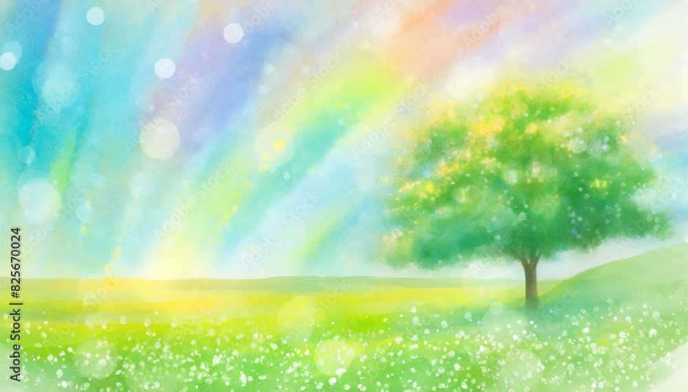 Obraz premium 美しい煌めく草原のイラスト背景