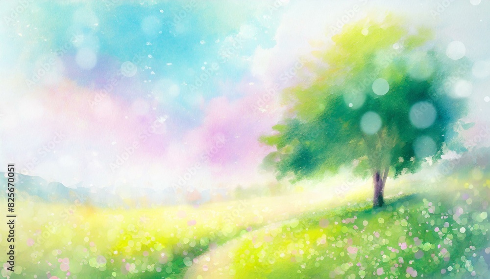 Fototapeta premium 美しい煌めく草原のイラスト背景