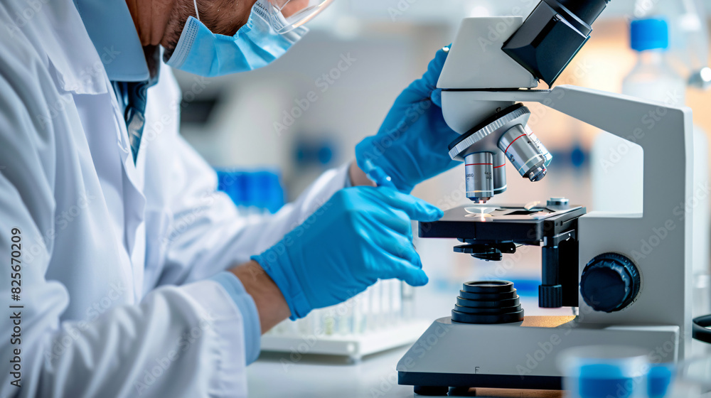 Scientist preparing a slide for microscopic examination in a laboratory Scientist preparing a slide for microscopic examination in a laboratory