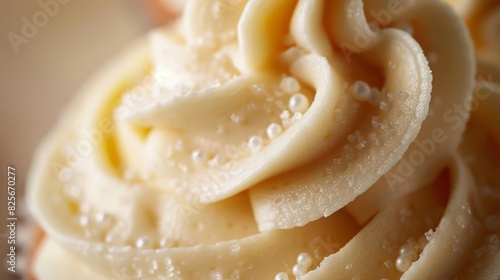 closeup of creamy swirled frosting on cupcake delectable food photography
