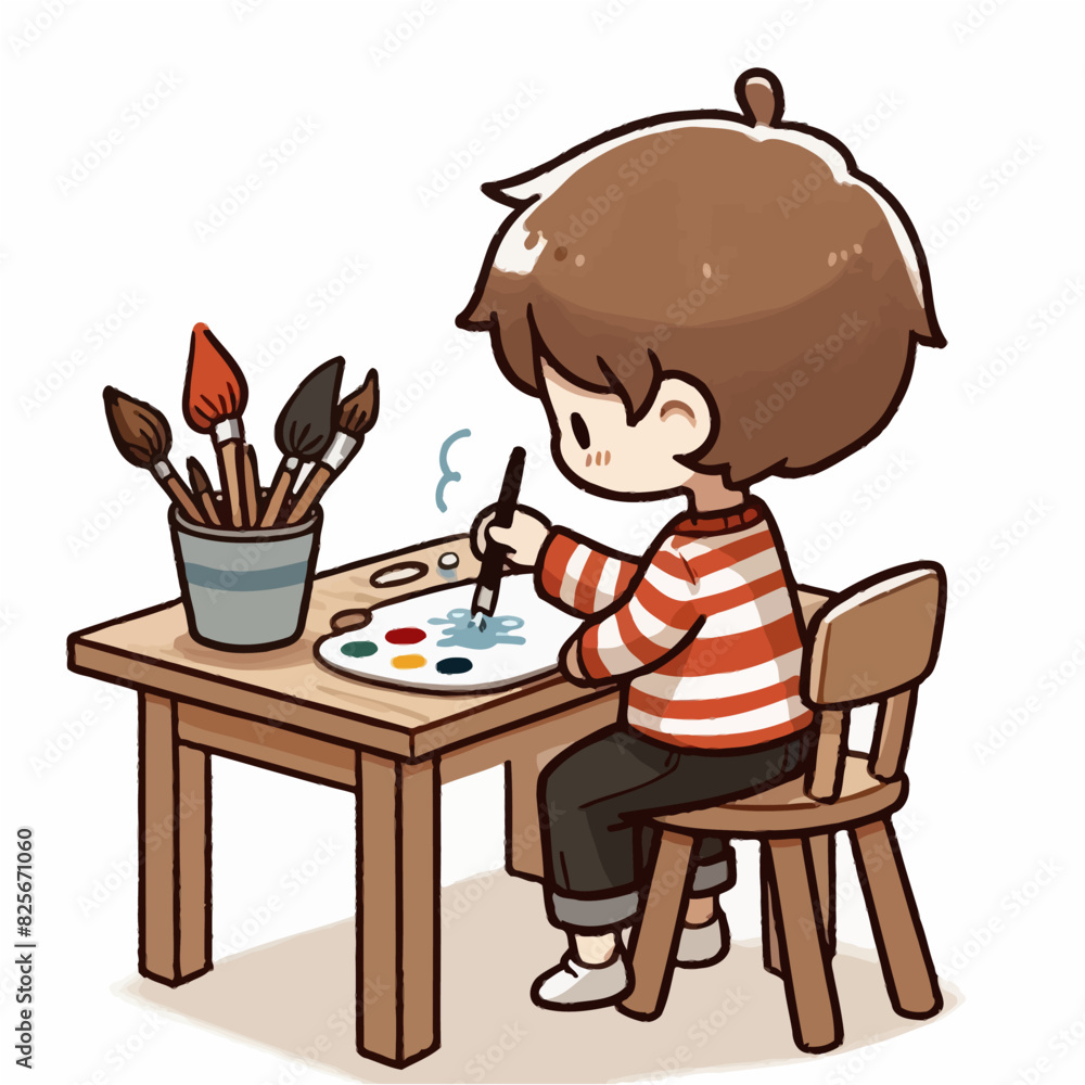 Vector Illustration of Boy Drawing Happily an Abstract Object Vector Illustration of Boy Drawing Happily an Abstract Object