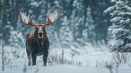 majestic moose standing in deep snow winter wildlife landscape photography