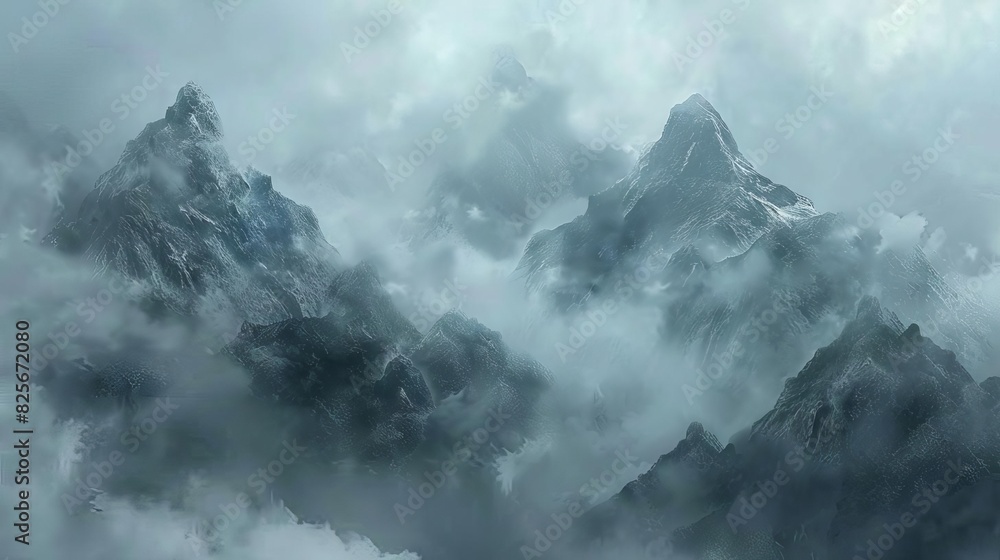 mysterious grey clouds drifting through misty mountain peaks atmospheric landscape generated illustration mysterious grey clouds drifting through misty mountain peaks atmospheric landscape generated illustration