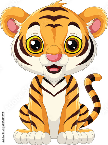 Cartoon smiling baby tiger sitting