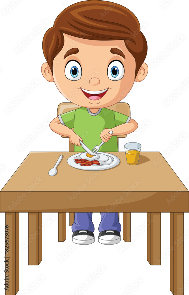 Cartoon little boy Having breakfast
Cartoon little boy Having breakfast