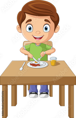 Cartoon little boy Having breakfast
