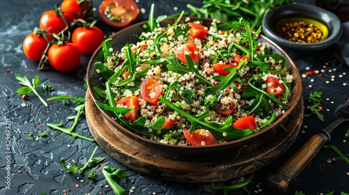 vibrant quinoa salad with arugula and tomatoes for optimal nutrition and fitness food photography
