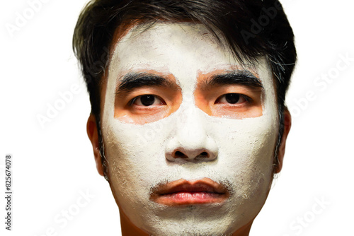 Cosmetology procedures at home.Handsome man with facial mask near.Asian men are using face masks to reduce wrinkles on their faces.