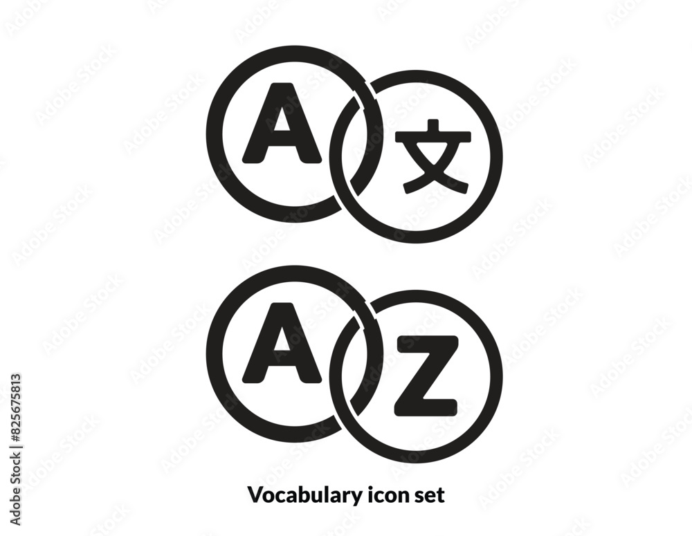 vocabulary vector icon set. Light, Regular And Bold style design isolated on white background vocabulary vector icon set. Light, Regular And Bold style design isolated on white background