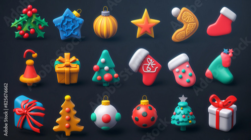 Asset of Christmas for ui game isolation on dark background, Illustration.