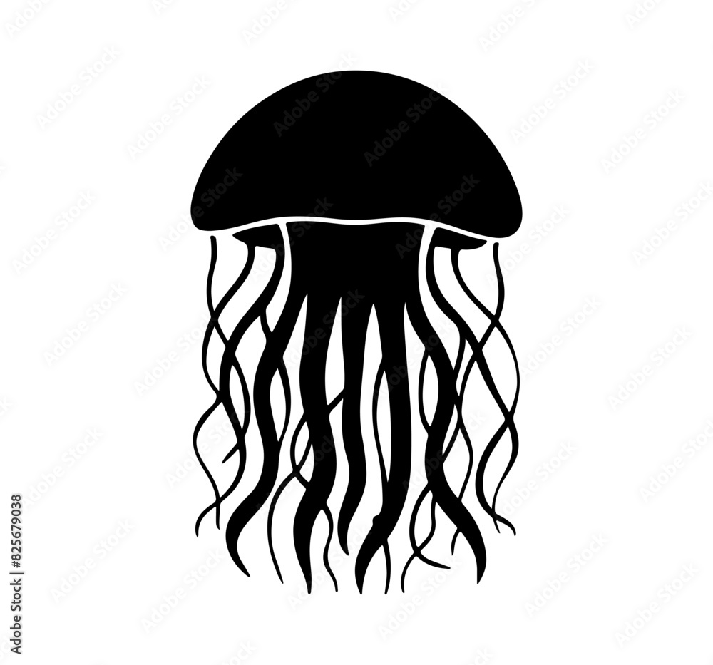 a black and white image of a jellyfish with a black outline. a black and white image of a jellyfish with a black outline.