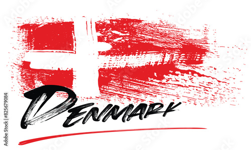 Denmark flag. Hand drawn red and white brush strokes. Vector illustration isolated on white background. Danish flag colorful logo, Denmark colorful brush strokes painted national icon