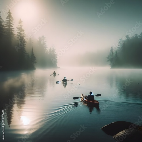 Serene Kayaking Adventure Exploring Nature's Beauty on Tranquil Waters Microstock Image