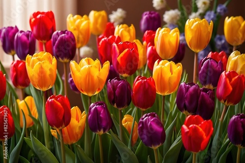 Spring flowers tulips in bloom  flowering plants nature background wallpaper