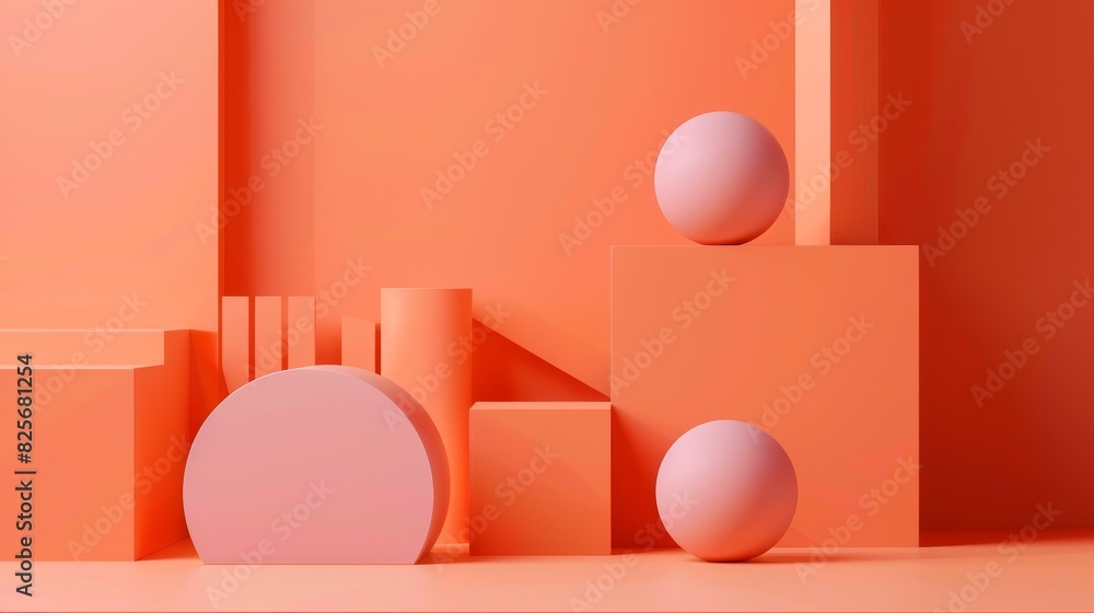 An abstract 3D rendering featuring geometric forms in Pantone showcasing a stylish and contemporary design in a minimalist composition An abstract 3D rendering featuring geometric forms in Pantone showcasing a stylish and contemporary design in a minimalist composition