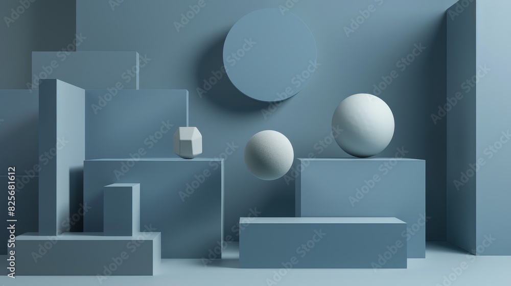 A visually balanced 3D rendering of geometric shapes in Pantone designed with a modern and minimalist composition A visually balanced 3D rendering of geometric shapes in Pantone designed with a modern and minimalist composition