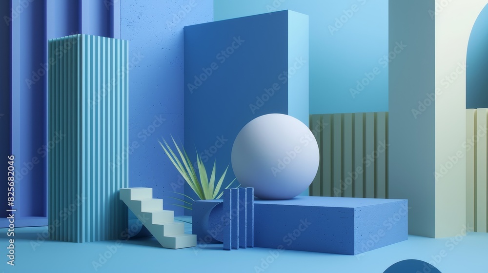 A visually striking 3D composition of abstract geometry in Pantone emphasizing minimalism and clean design lines A visually striking 3D composition of abstract geometry in Pantone emphasizing minimalism and clean design lines