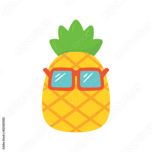 Pineapple wearing sunglasses summer character cartoon vector illustration