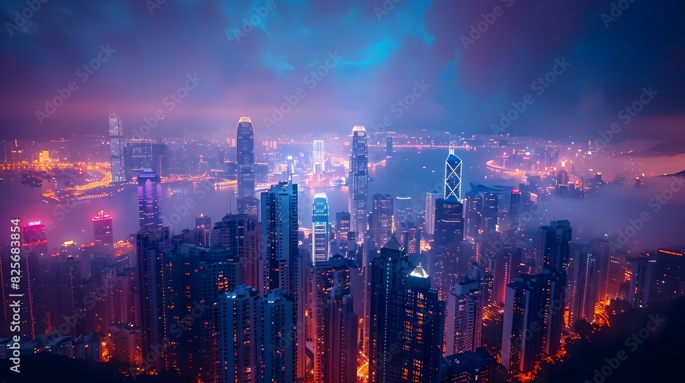 Hong Kongs Illuminated Metropolis A Stunning Aerial View of The Peak at Twilight