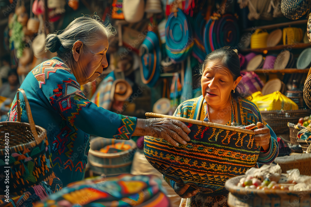 Dynamic Market Negotiation: Two Individuals Bargaining Over Handmade Crafts in a Colorful Marketplace