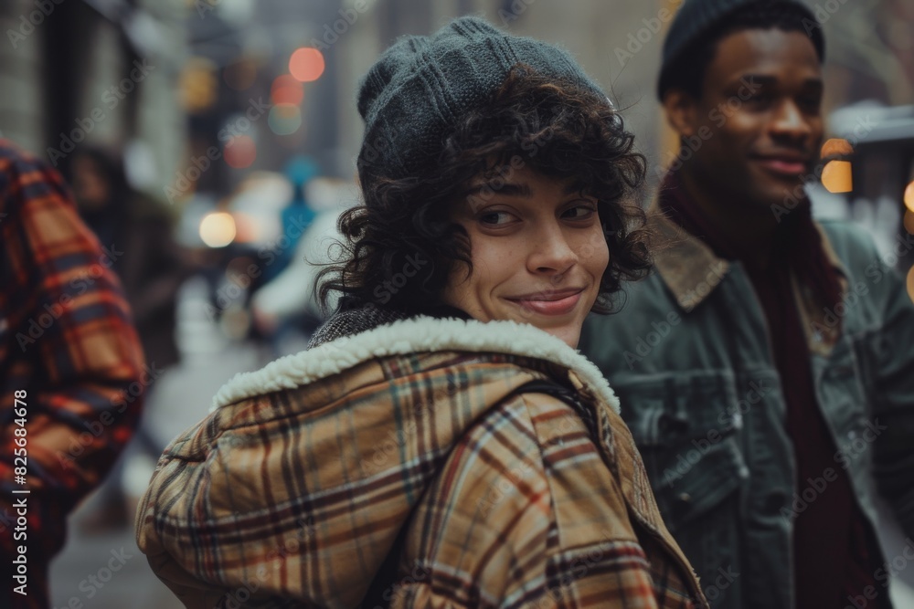 Portrait of a young man in a coat and hat on the street Portrait of a young man in a coat and hat on the street