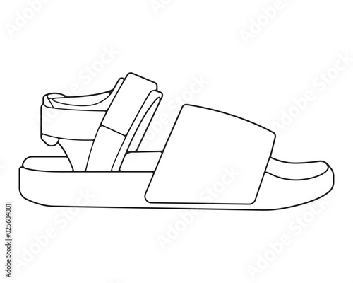 strap sandals outline drawing vector, strap sandals in a sketch style, trainers template outline, vector Illustration.