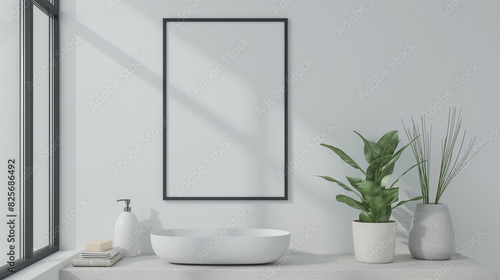 Fototapeta premium Frame mockup, bathroom powder room interior, wall poster frame