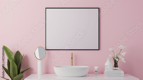 Frame mockup  bathroom powder room interior  wall poster frame