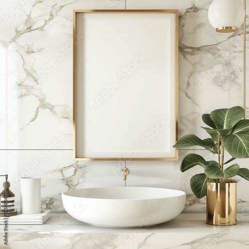 Frame mockup, bathroom powder room interior, wall poster frame