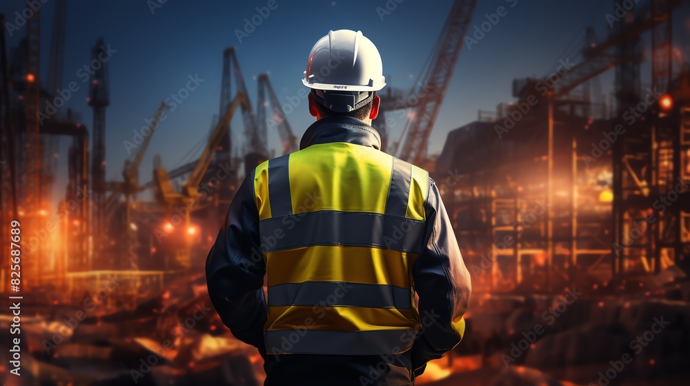 Safety officer ensuring safety at construction site, highresolution image, detailed background, safety gear, under construction building Safety officer ensuring safety at construction site, highresolution image, detailed background, safety gear, under construction building