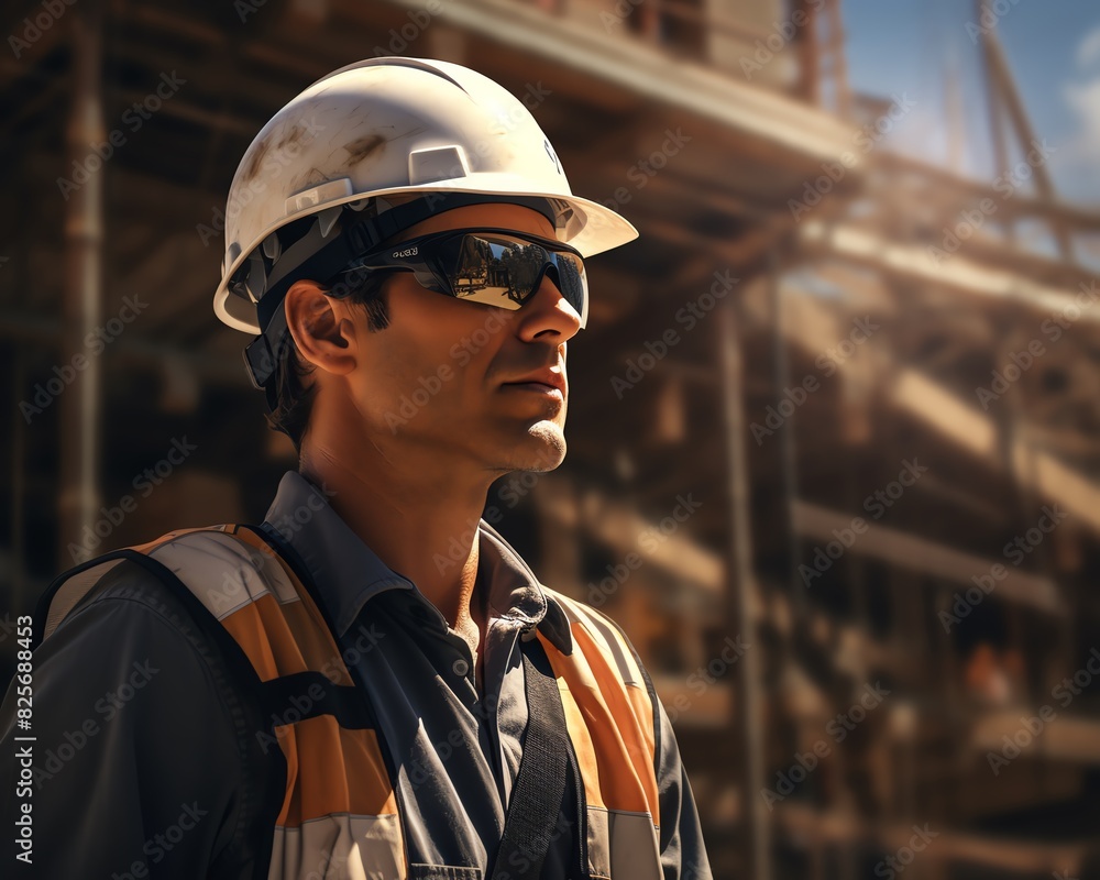 Safety officer on duty at construction site, highdefinition, clear details, safety inspections, detailed site equipment, professional appearance Safety officer on duty at construction site, highdefinition, clear details, safety inspections, detailed site equipment, professional appearance