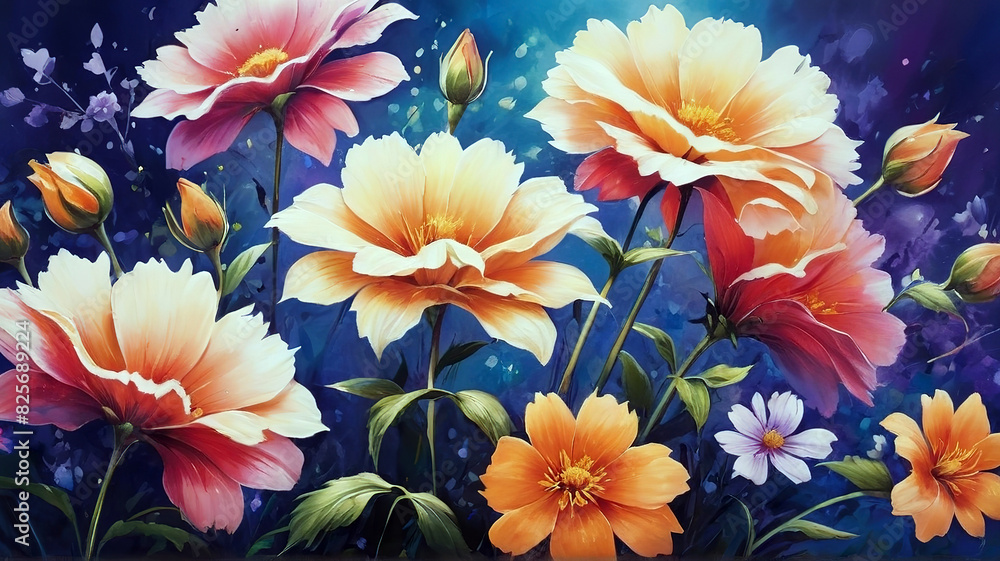 Spring flowers painted with oil paints on canvas Spring flowers painted with oil paints on canvas