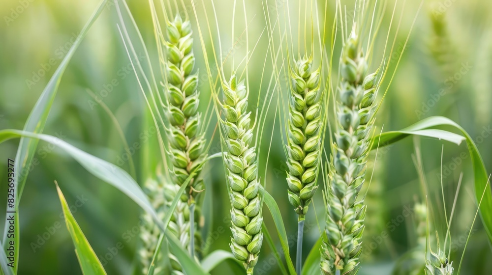 A close up image of fresh green wheat growing in a field