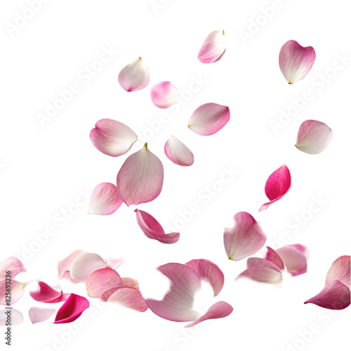 Dance of floating pink petals in the air cut out Isolated on transparent background