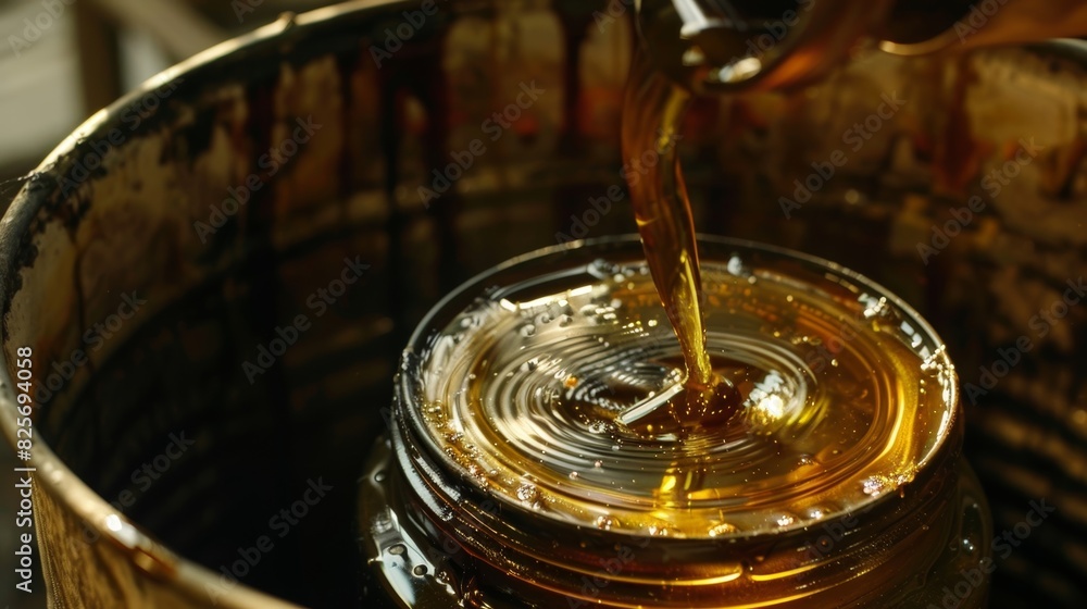 The sound of creaky metal fills the room as the oil cans lid is removed to reveal its rich viscous oil. The sound of creaky metal fills the room as the oil cans lid is removed to reveal its rich viscous oil.