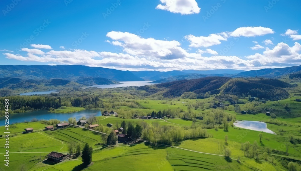 A stunning spring day landscaping views of fertile land surrounded beautiful green vegetation, wide stretches of hills and mountains with clear skies in spring A stunning spring day landscaping views of fertile land surrounded beautiful green vegetation, wide stretches of hills and mountains with clear skies in spring